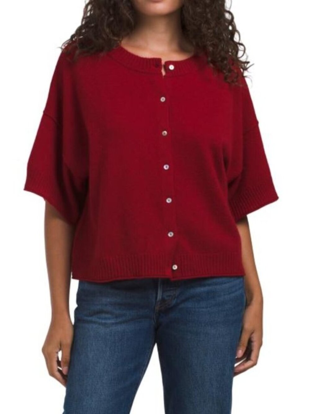 JASON WU Cashmere Boxy Short Sleeve Cardigan